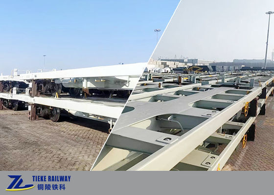 1000mm 철도 게이지 컨테이너 플랫 왜건 급여 하중 55톤 AAR 에어 브레이크 왜건